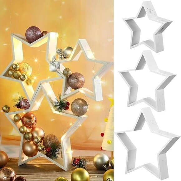 New 3 PCS Wooden Star Christmas Tabletop Decor Christmas Farmhouse Centerpiece - Picture 9 of 9